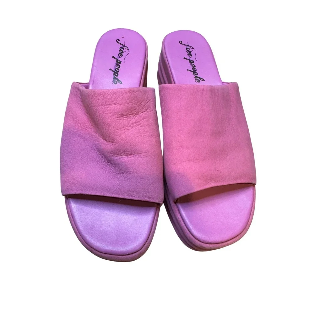 Free‎ People Pink Leather Platform Slide Sandals Women's Size 39.5